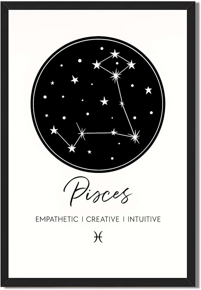 Pisces Zodiac Sign Canvas Print Art Print, Minimalist Aesthetic Wall Art Painting, Exquisite Home Decor, Pictures for Bedroom, Apartment Wall Decoration (Blank Framed,12L X16W)