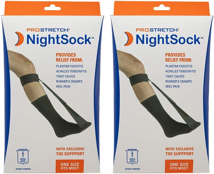 ProStretch NightSock for Plantar Fasciitis and Achilles Tendonitis, Alternative to Night Splint, Includes Toe Support for Comfort, OSFM, Pair
