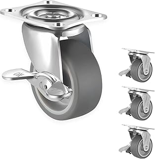 1.5” Swivel Rubber Casters Wheels Set of 4, Heavy Duty Swivel Casters with Brake, Industrial Casters Locking Metal Wheels Replacement for Workbenches, Furniture, Cabinets (1.5 inch casters)