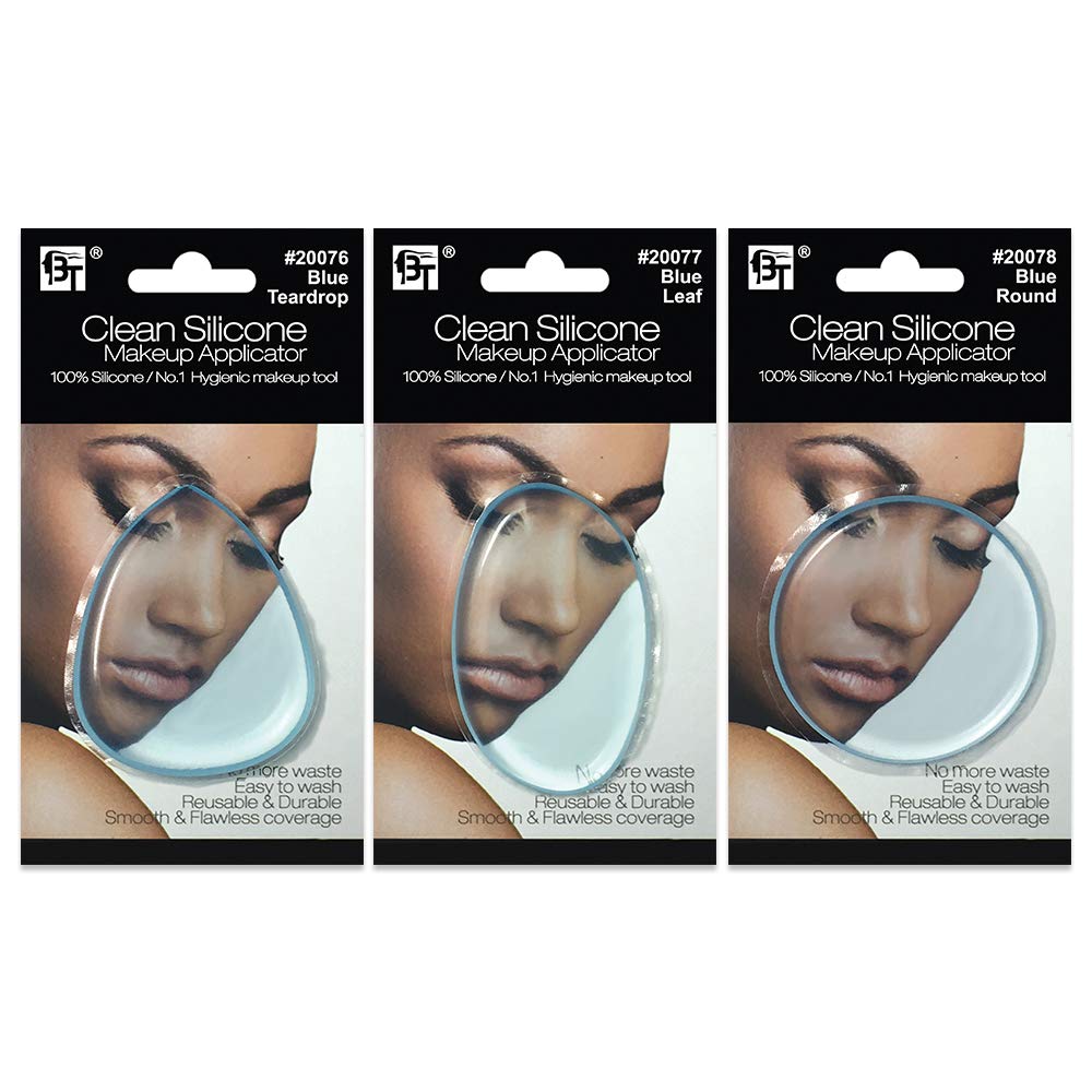 Silicone Makeup Sponges Assorted Shapes Silisponge Beauty Applicator Gel Liquid Foundation BB cream Cosmetic Tool (Blue - 3 Pcs)