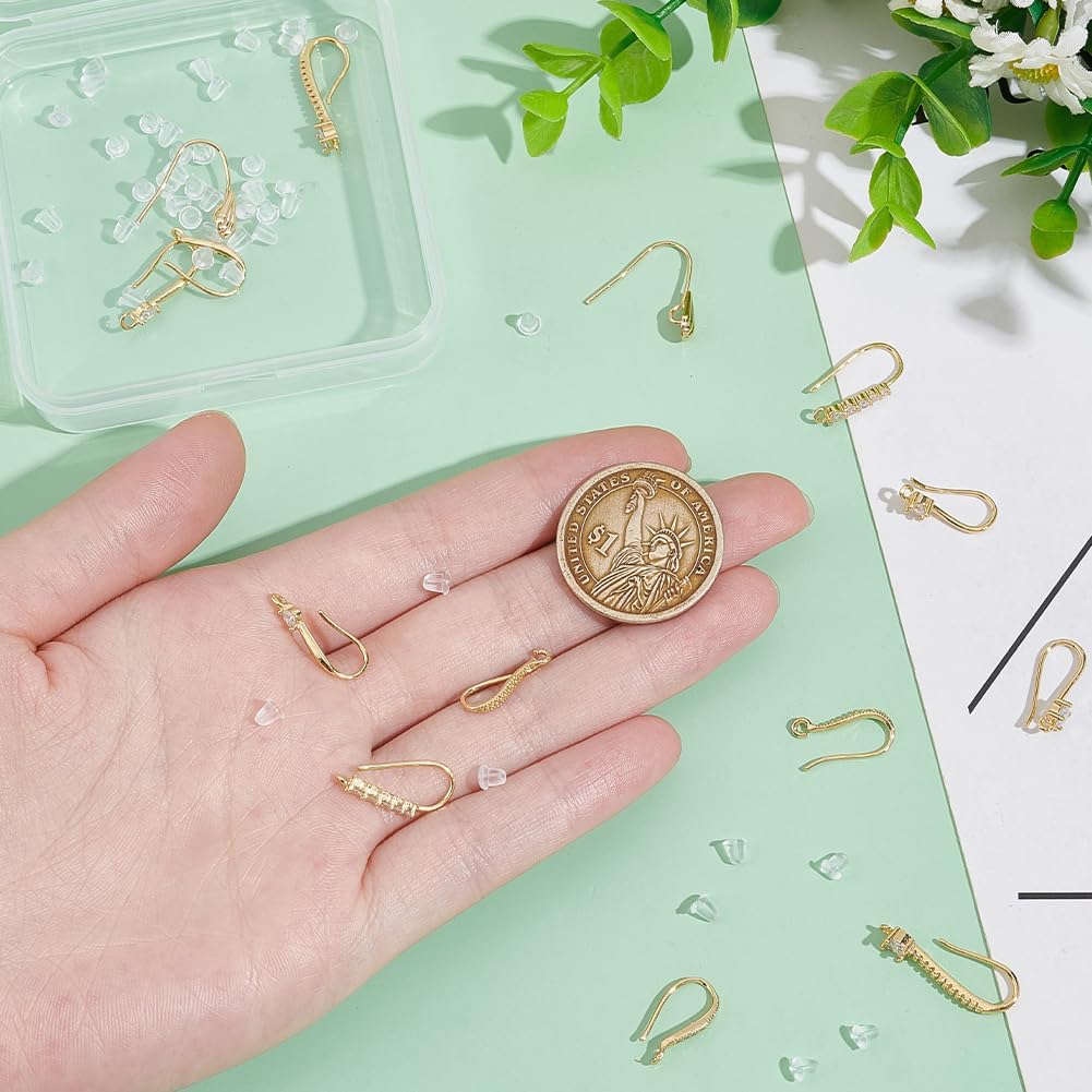 UNICRAFTALE 14Pcs 7 Style Real 18K Gold Plated French Earring Hooks Rhinestone Earring Hooks Metal Zirconia French Earrings Hooks Ear Wire with Loops and Plastic Ear Nuts for DIY Jewelry Making - Image 4