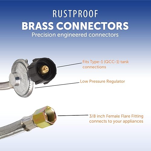 Miniatura 5 de Flame King Regulador universal de propano QCC1 de 5 pies con manguera trenzada de acero inoxidable para la mayoría de parrillas de gas LP,