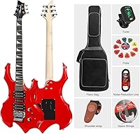 Vista 6 de Bullstar Kit de guitarra eléctrica, diseño Burning Fire de 36 pulgadas para principiantes con cuerpo de madera maciza secado al aire naturalmente, 6