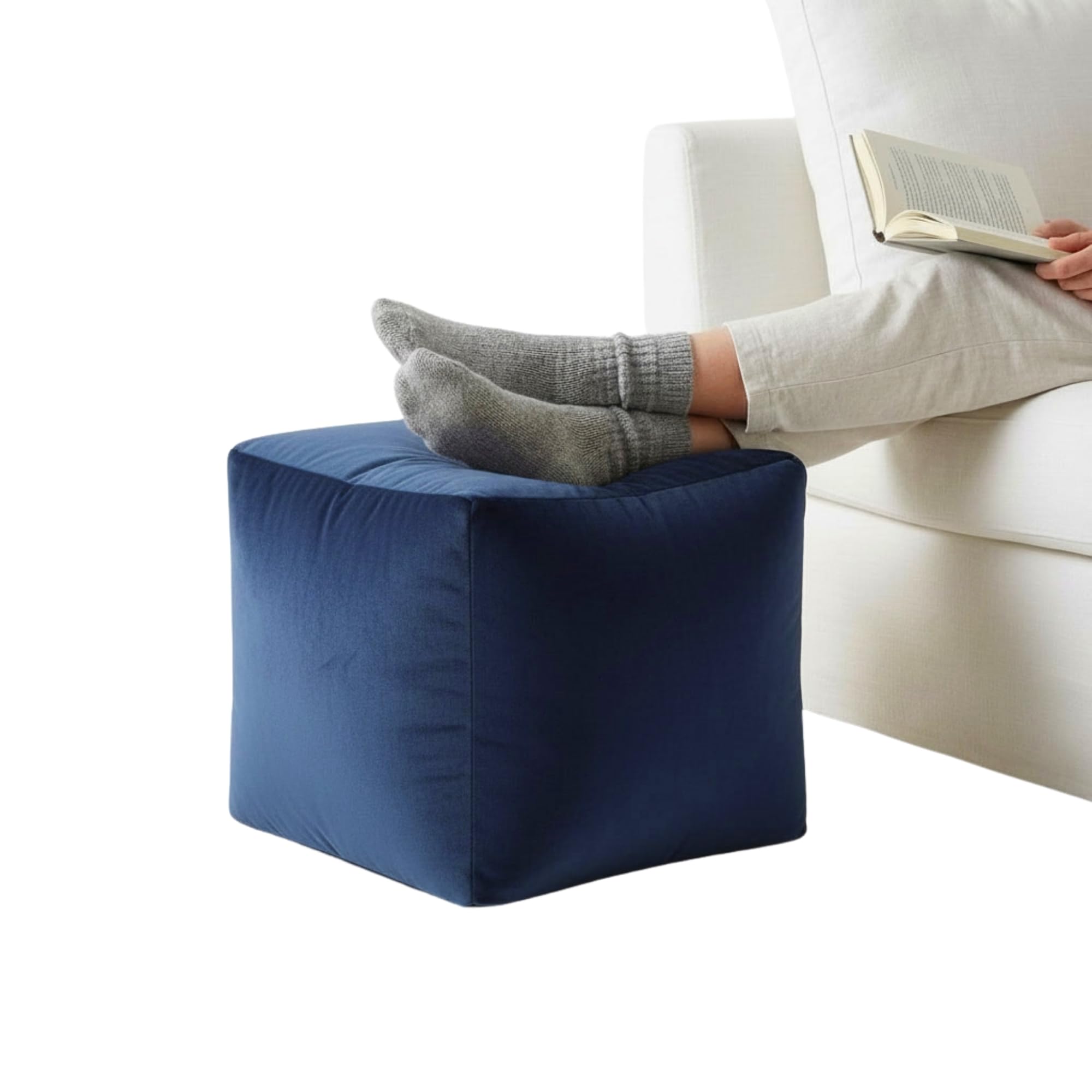 Kosiproducts Pouffe Footstool Velvet Bean bag Ottoman Cube Pouf Chair Pouffe for living room Polystyrene Beads Filled [Navy Blue, 45cmx45cmx45cm] — image 1