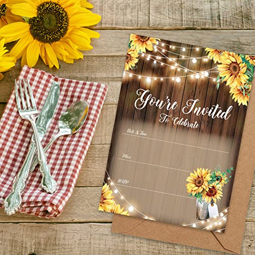 Anydesign Sunflower Rustic Wood Fill-In Party Invitations 25 Invites And 25 Envelopes You Are Invited Invitations Sunflower Invitations For Wedding Baby Shower Rehearsal Dinner Birthday Anniversary #TOP2
