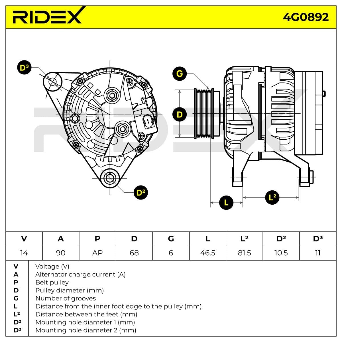 RIDEX 4G0892 Alternador Compatible con IVECO DAILY III Caja/Chasis