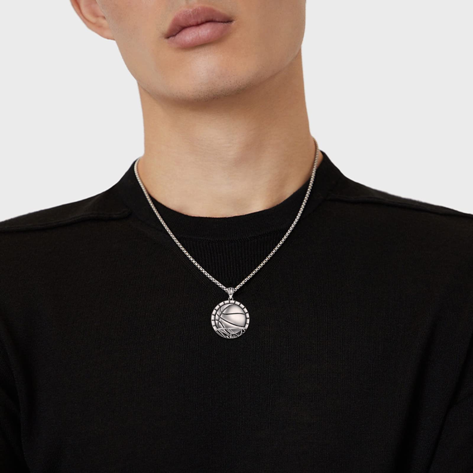 YFN Collar baloncesto plata de ley colgante basketball joyas regalo para mujer hombre niños