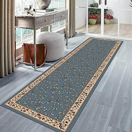 Tapis de couloir bleu gris antidérapant à isolation phonique haute densité