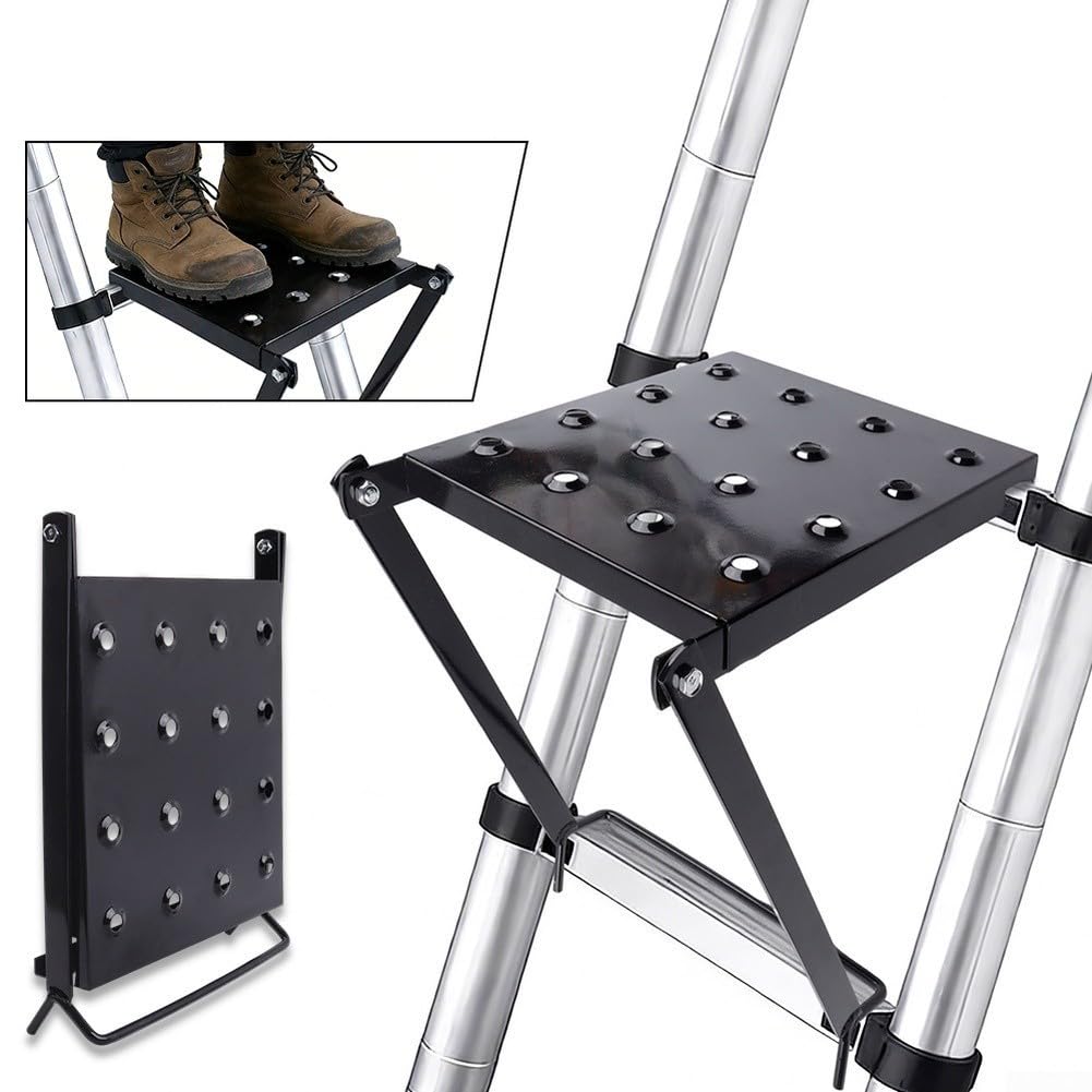 Scaffale pieghevole compatto in lega di alluminio, con nervature rinforzate, per officina, garage, ponteggi, 34,5 x 26,8 x 39 cm (Nero)