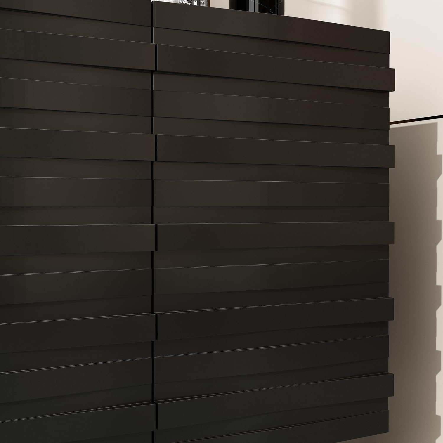 AIEGLE 47.2“W Buffet Cabinet Sideboard with 2 Adjustable Shelves, Modern Credenza Cupboard with 3 Stylish Doors, Wood Storage Cabinet, Black