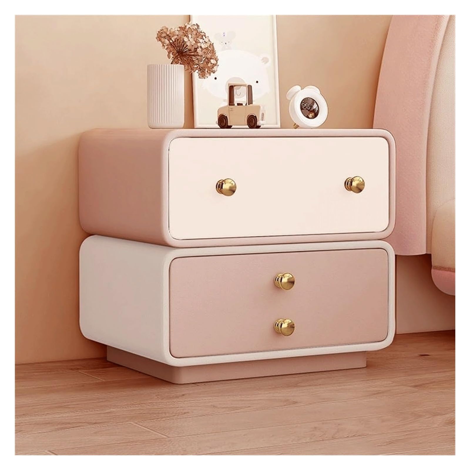 SXZenSpace Modern Bedside Table Microfiber Leather NightStand with 2 Wooden Storage Drawers Minimalist Spacious Side Luxury Cabinet(Pink,45cm)