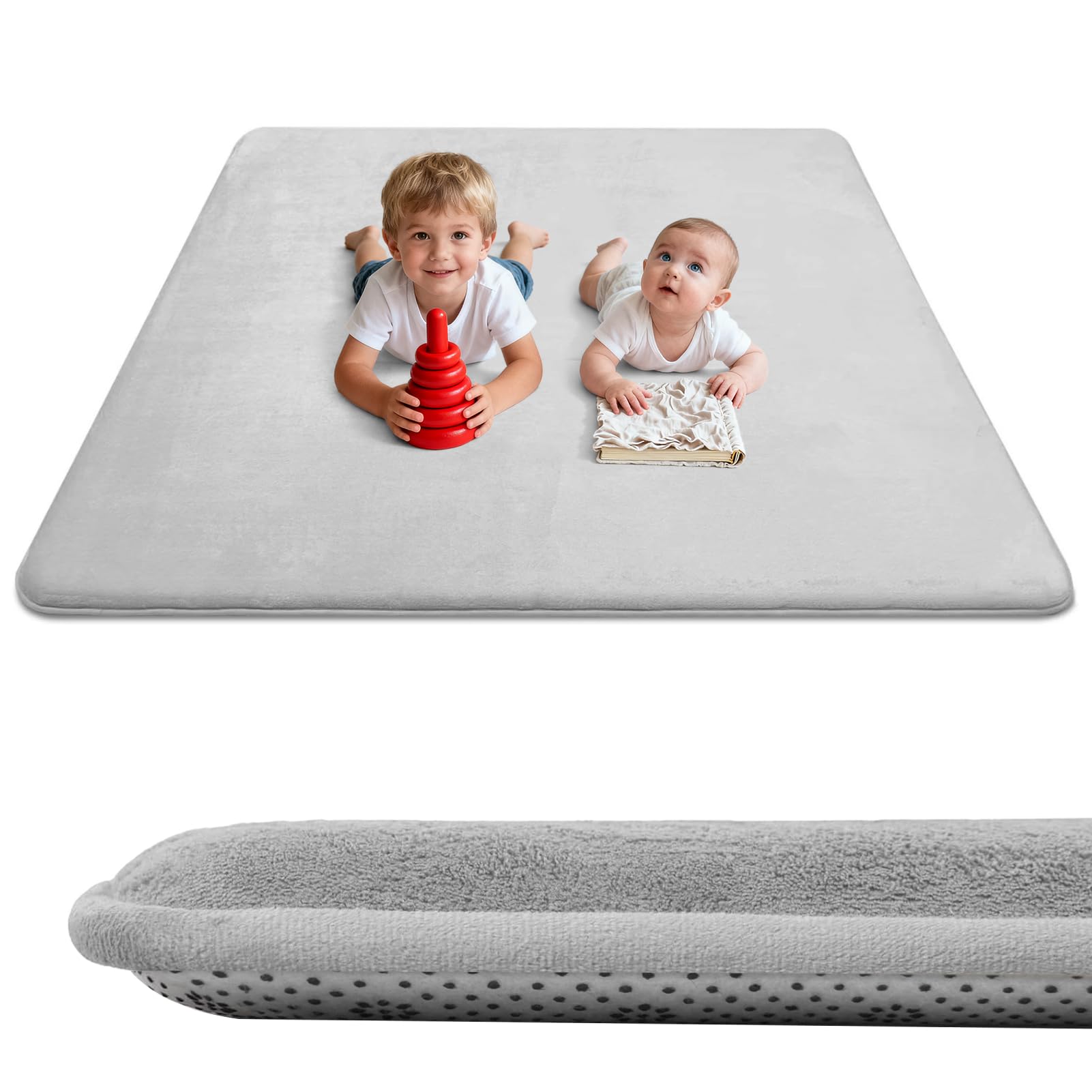Wdmiya 127x127cm Krabbelmatte Baby, 3cm Dicke Spielmatte, Weicher Teppich Kinderzimmer mit Rutschfester Unterseite, kann als Kinderteppich, Spielteppich, Couchtischmatte, Yogamatte, Grau