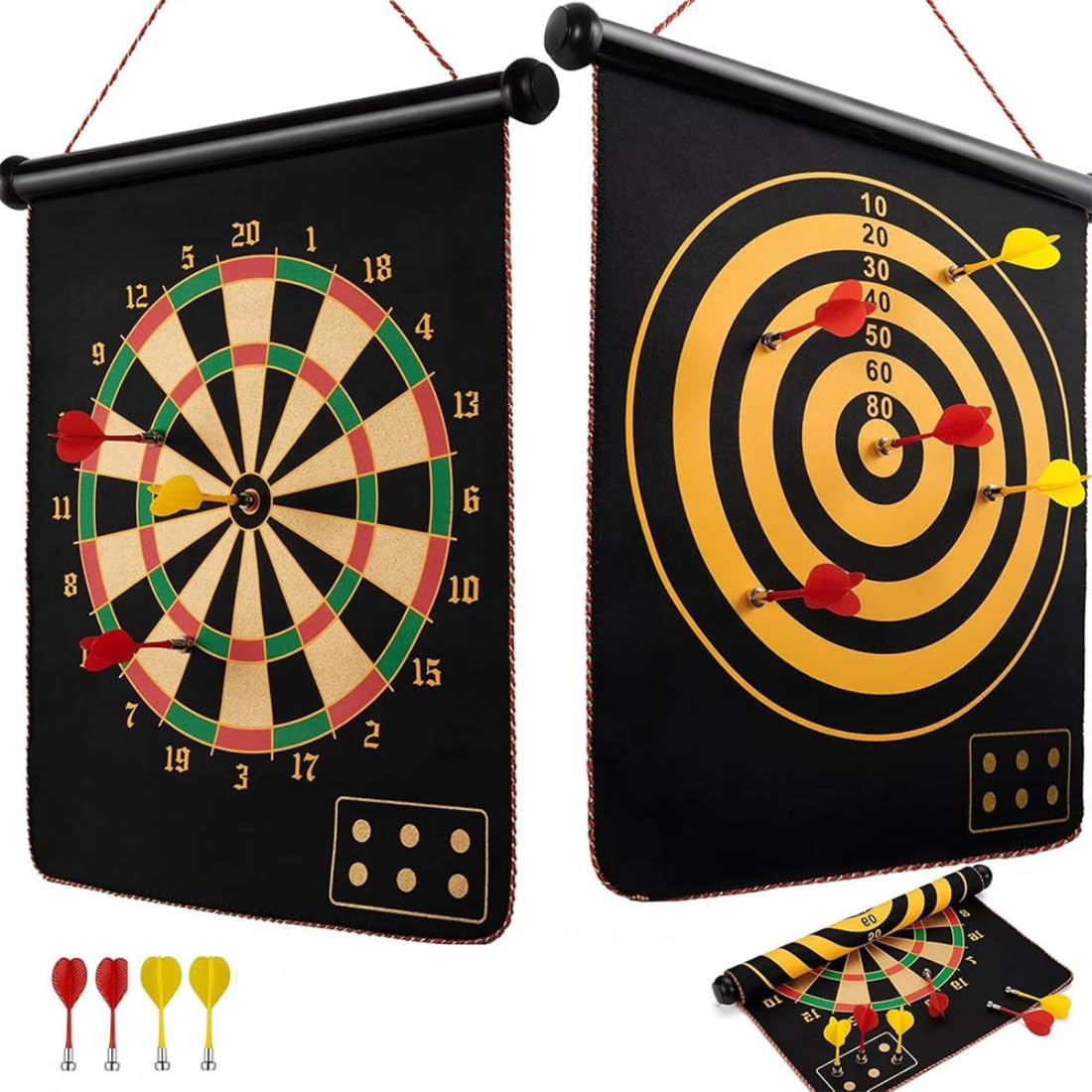 Mashes Magnetic Dart Board Game for Kids & Family | Double Sided Indoor Dart Game with Safe Magnetic Darts | Hanging Target Board Toy for Boys & Girls [2 in 1]-image-14