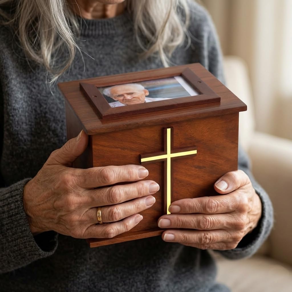 Wooden Photo Frame urn With Brass Cross | Wood Cremation urn For Male and Female | Rosewood Urn | Funeral Urns | Handmade Urn Box For Man and Woman | Funeral Urns | Burial Urns
