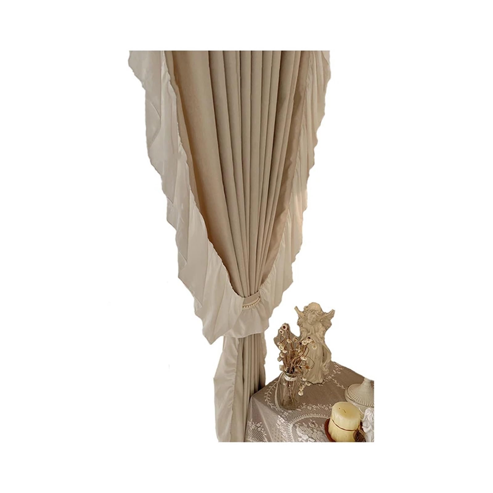 WWPMNQD Ruffled Curtains Cream Blackout Living Room Lace Bedroom Balcony Window Curtain for Bedroom(Beige,Hook,W100cm H200cm)