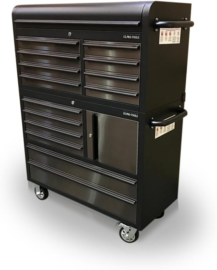 US PRO Stainless Steel with Black Tool Chest Cabinet Tool Box 41"