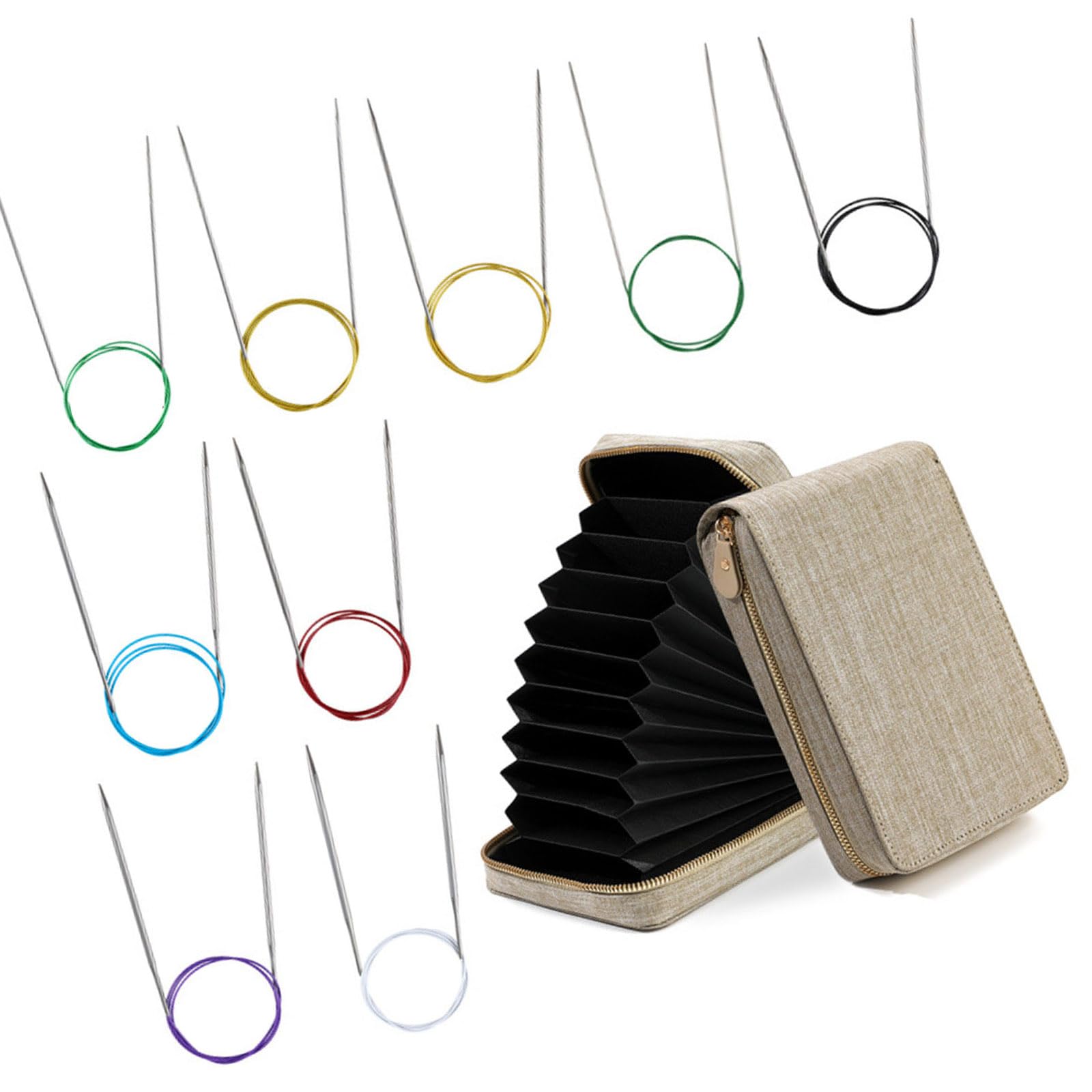 9 Pairs Circular Knitting Needle with Cable 2.25mm-5.0mm Stainless Steel Circular Needle for Sweater Scarves Gloves Bag Knitting Supplies Novices