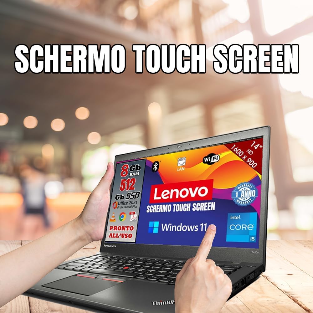 Lenovo, Pc portatile Intel Core i5, Notebook Con Display TOUCHSCREEN HD da 14, Ram 8Gb, SSD 512Gb, Win 11 pro, Pacchetto Office 2021, Garanzia Italiana (Ricondizionato) MOUSE + PENDRIVE 32gb Lenovo, Pc portatile Intel Core i5, Notebook Con Display TOUCHSCREEN HD da 14, Ram 8Gb, SSD 512Gb, Win 11 pro, Pacchetto Office 2021, Garanzia Italiana (Ricondizionato) MOUSE + PENDRIVE 32gb