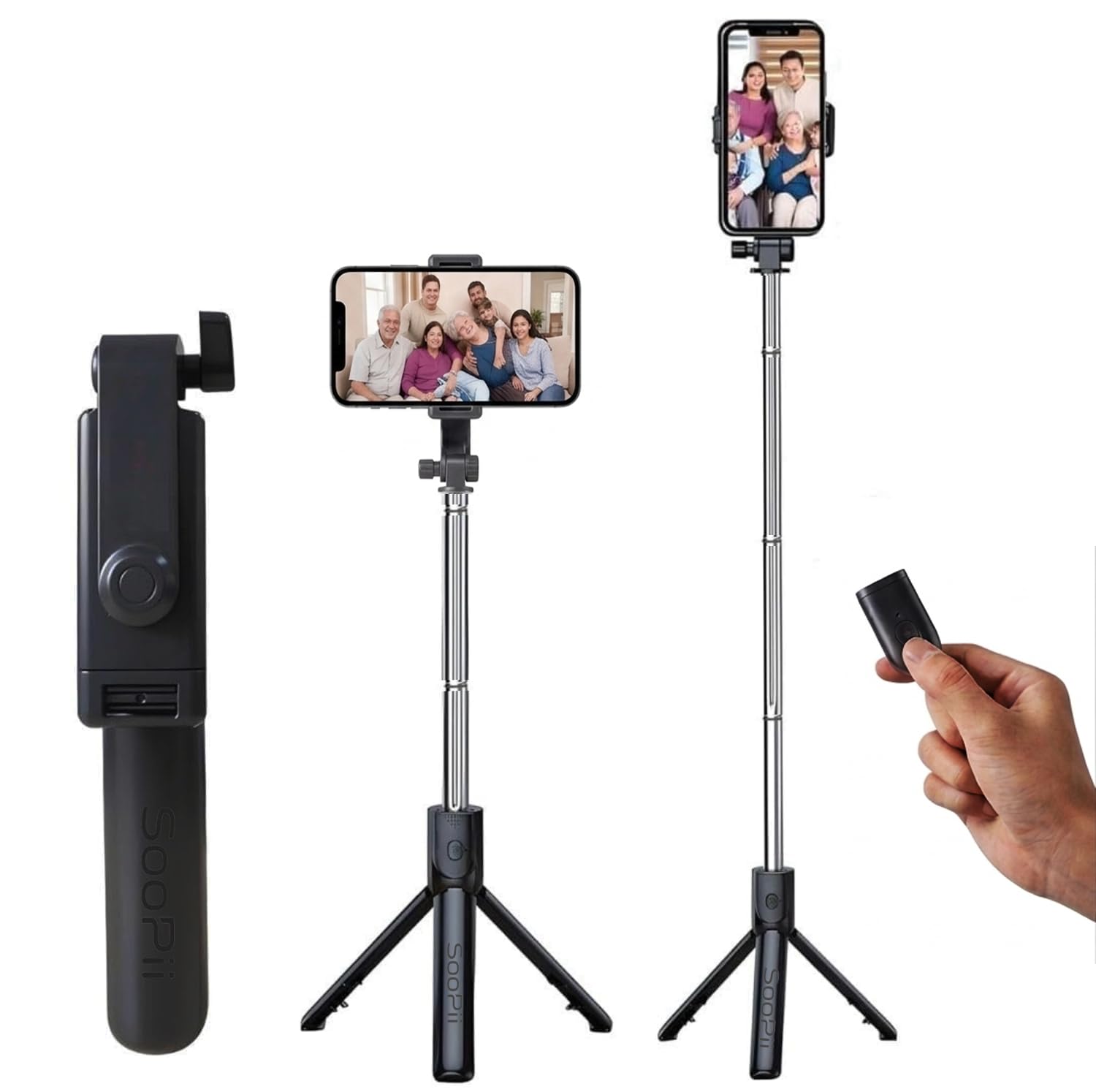 SooPii 3-in-1 Multifunctional Selfie Stick with Tripod Stand Selfie Stick with Detachable Wireless Remote for Vlogging & Photoshoot, Portable-Lightweight Selfie Stick for i-Phone & Android Mobiles-image-21