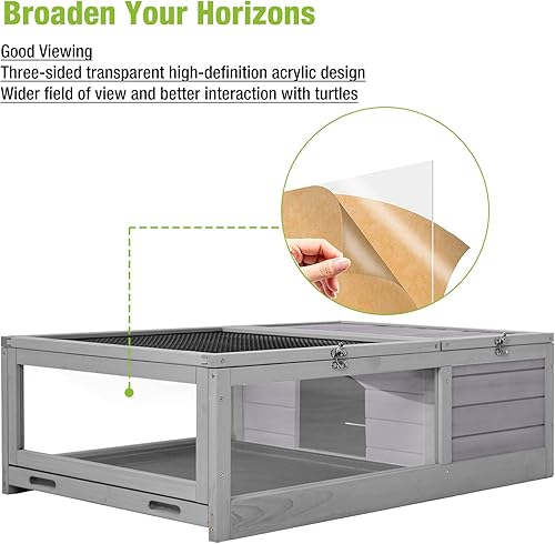 Miniatura 6 de Tortoise Habitat Interior Tortuga Recinto grande de madera Tortuga Casa al aire libre Pequeños Animales Jaula de reptiles, dos bandejas, soporte de