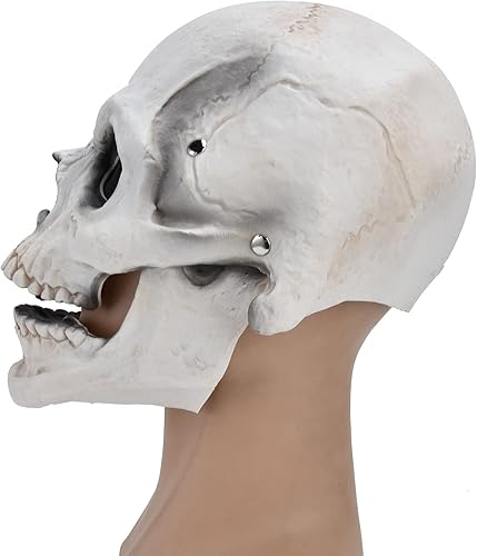 Miniatura 4 de Máscara de calavera con mandíbula móvil, máscara de látex espeluznante de cabeza completa para cosplay y Halloween (blanco)