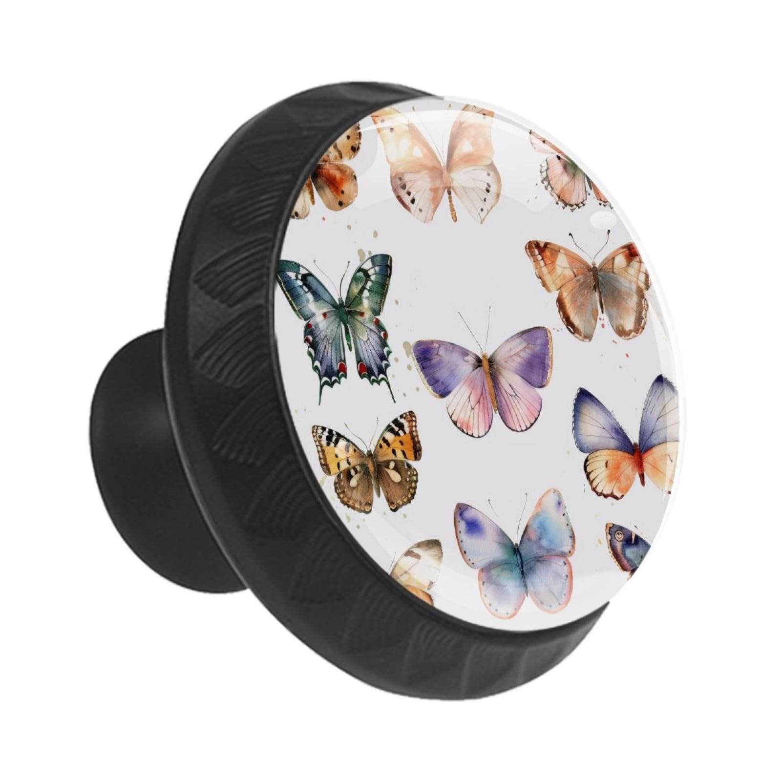 IROLSKDNFH 12 Pieces Collection of Colorful Butterflies Glass Knobs for Dresser Drawers, 1.37 x 1.10 in Round Kitchen Cabinet Pulls for Home Office Nursery Kids Room