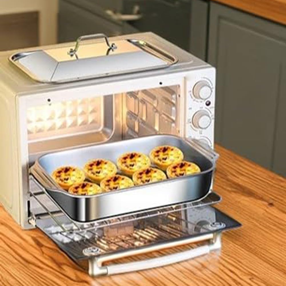 Hochwertige Lasagneform Aus Edelstahl Mit Deckel Und Zwei Vernieteten Griffen, Ofen- Und Spülmaschinenfest, Tiefes 7,6 Cm Fassungsvermögen Für Mehrschichtige Aufläufe(41 deep)