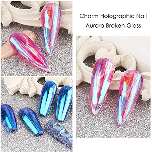 8 Sheets Gradient Glass Paper Nail Art Sticker，Colorful Laser Aurora Cellophane 3D Broken Glass Pieces Mirror Foils Nail Art Decoration For Women Acrylic Diy Nail Art Stickers #TOP1