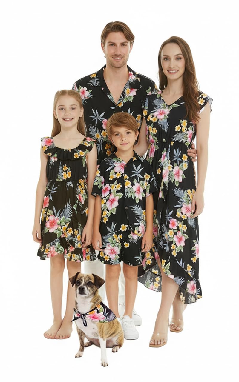 Family Matching Hawaiian Clothes, Hibiscus Black
