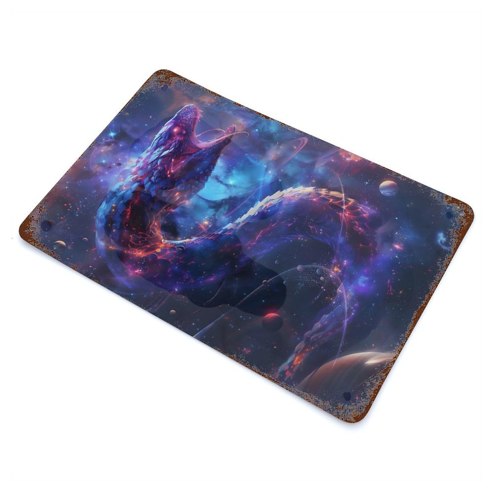 Rust Effect Cosmic Serpent in Nebula Vintage Rust Metal Sign 11.8"x7.9", Rustic Home Decor for Farmhouse, Kitchen And Entryway Decor