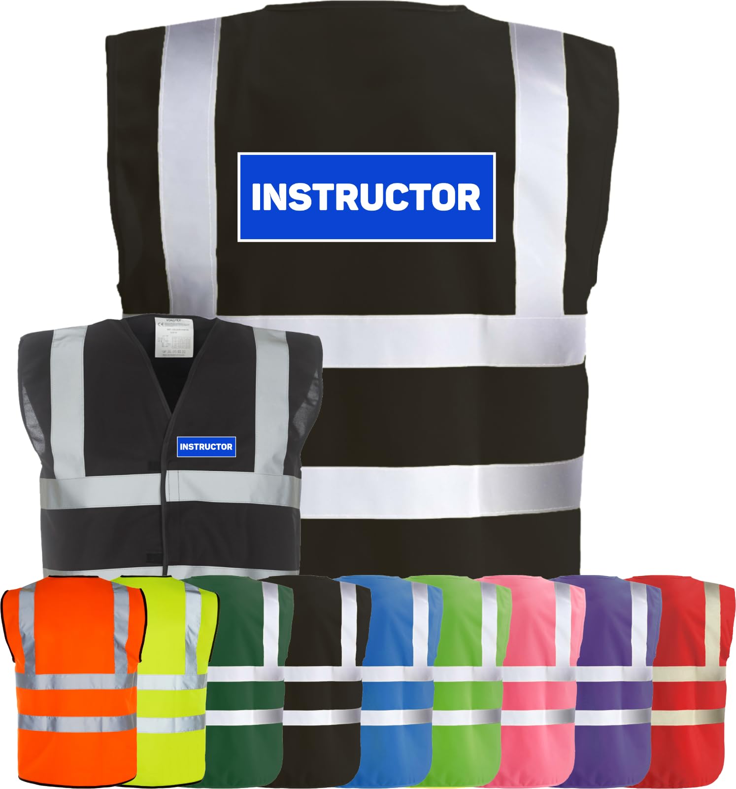 Corporate Togs INSTRUCTOR Printed Hi-Visibility Vest, Waistcoat Vest with 2 Band & Brace Reflective Strips, Fully EN471 Health & Safety Compliant | Protective Vest
