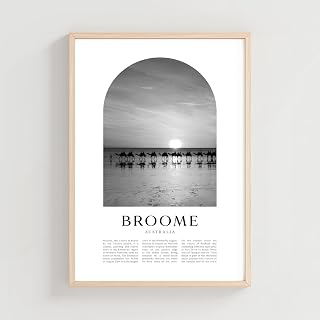 VUVUKU Broome Travel Poster Wall Art – Australia Camel Beach Print, Minimalist Monochrome Arch Photography Poster for Living Room, Office Decor