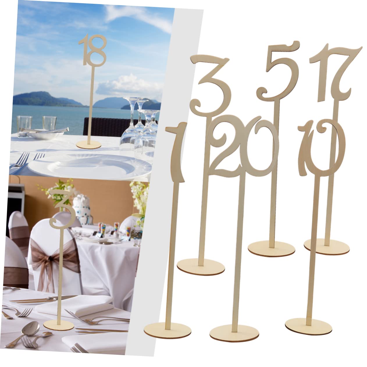 LIFKICH Wooden Table Number Base Set (1-20) Elegant Natural Wood for Wedding Home Party Easy to Use Stands