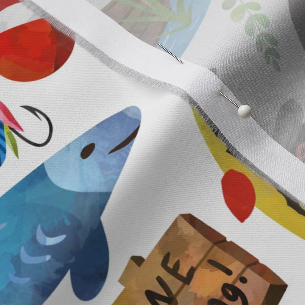 Spoonflower Fabric - Fishing Scale Boys Fish Summer Lake Outdoors Camping Printed on Organic Cotton Sateen Fabric by The Yard - Sewing Quilting Apparel Home Decor