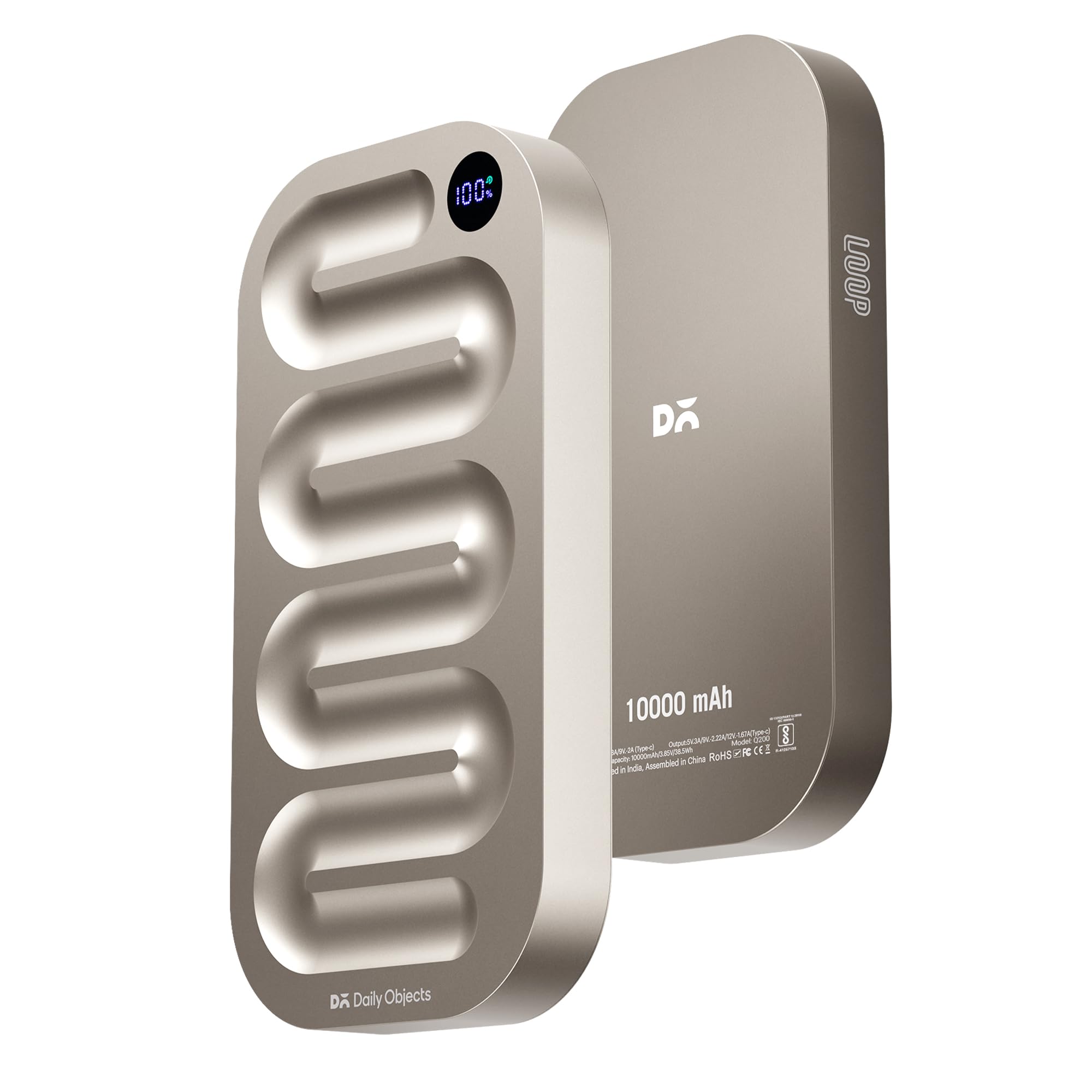 DailyObjects Loop Universal Aluminium Power Bank|10000 Mah|Fast Charging Output 20W | Compatible with Samsung/OnePlus/iPhone 12/13/14/15/16/17/Pro Max|Pocket Size|LED Battery Display (Titanium)
