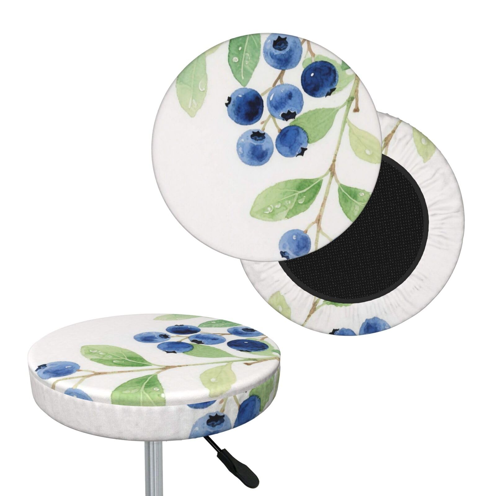 FekiLoot Fruits Blueberry Round Bar Stool Covers Stretch Washable Bar Stool Covers Dustproof Slipcover Bar Chair Covers with Elastic Band for Bar Kitchen Living Room Decor 14 Inch