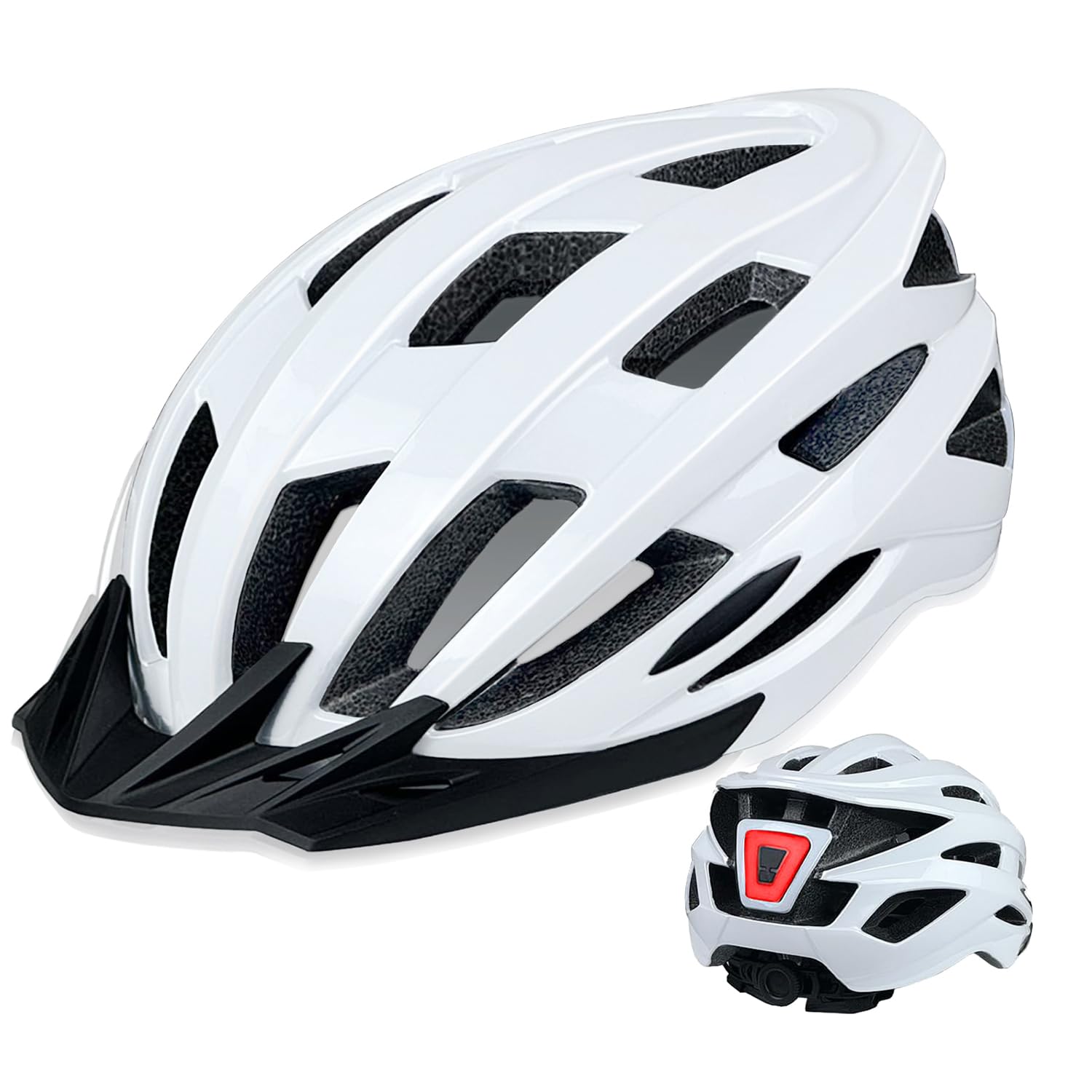 AISSTXOER Adult Bike Helmet for Men Women - 265g Ultra Lightweight Design with USB-C Rechargeable LED Safety Light & Detachable Visor 360° Ventilation Systemfor 12+ with Suggested Fit 56-62cm