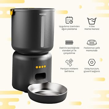 Haustier FW3 Siyah Otomatik APP Kontrollü Akıllı Kedi Mama Kabı & Otomatik Kedi Su Pınarı 2'li Set - Akıllı Beslenme İstasyonu