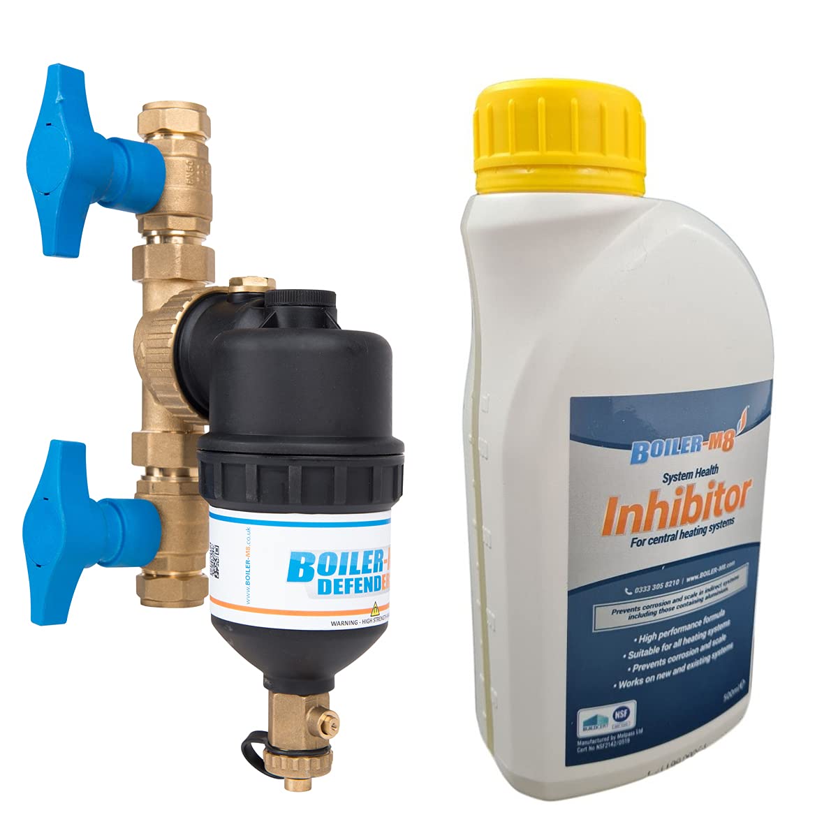 Boiler-m8 Central Heating Magnetic Boiler Filter and 22 mm Valve for Sludge Removal with Concentrate Inhibitor Fluid Prevents Corrosion Limescale