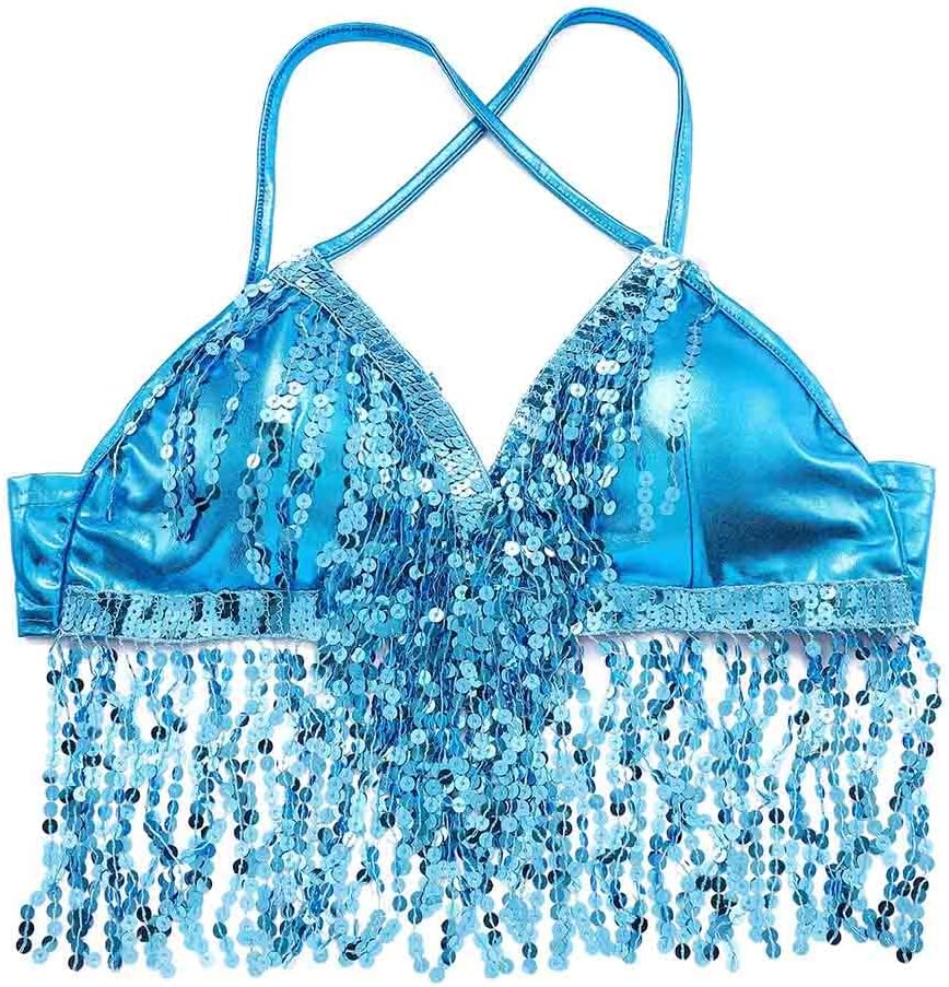 Zoestar Sequin Belly Dance Outfits Sparkly Rave Costume Skirts Tassel Sequin Bra Top Skirt for Women