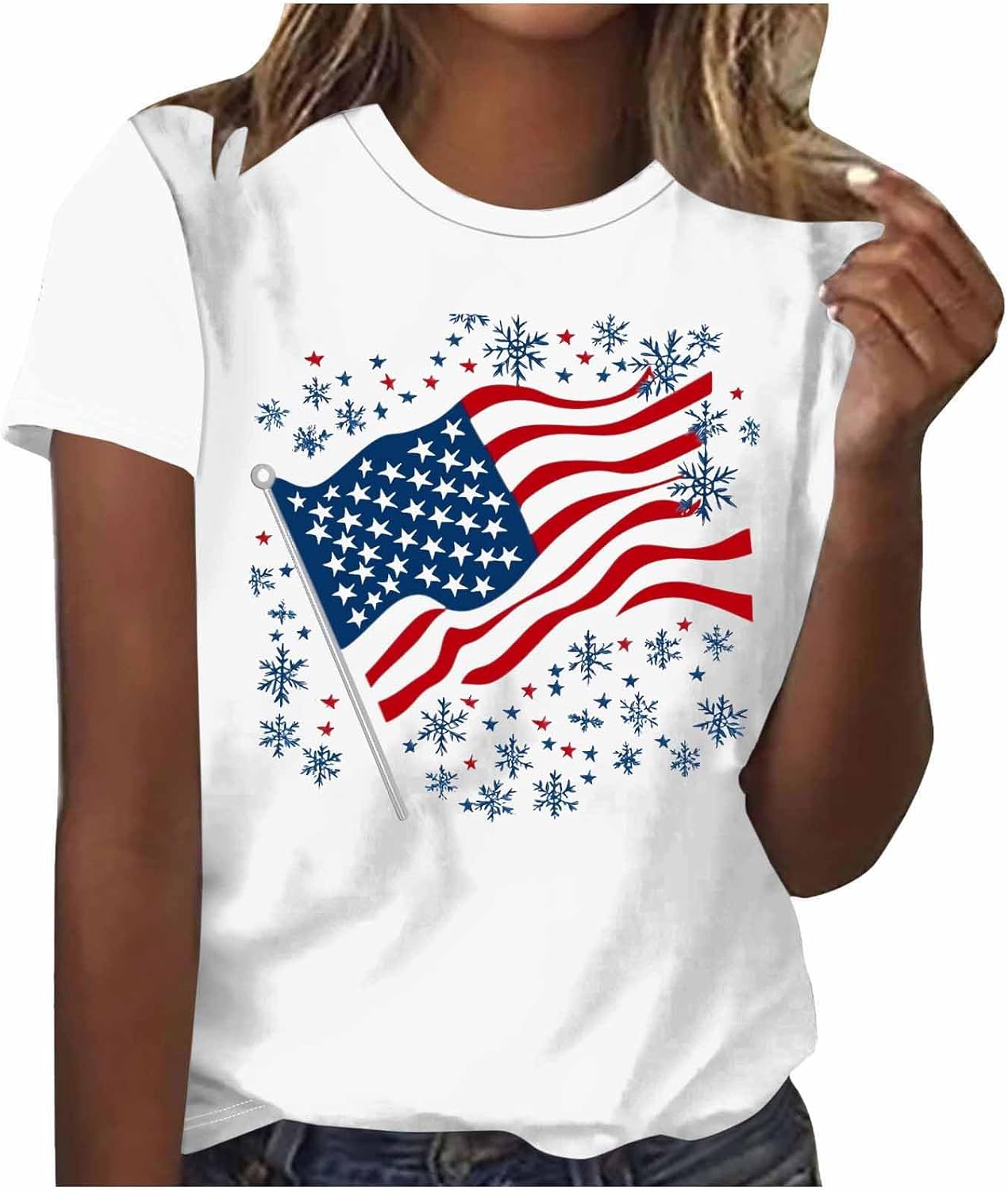 Shirts for Women Short Sleeve Patriotic Leaf Print Casual Flag Blouse Crew Neck Graphic Summer Independence Day Tops