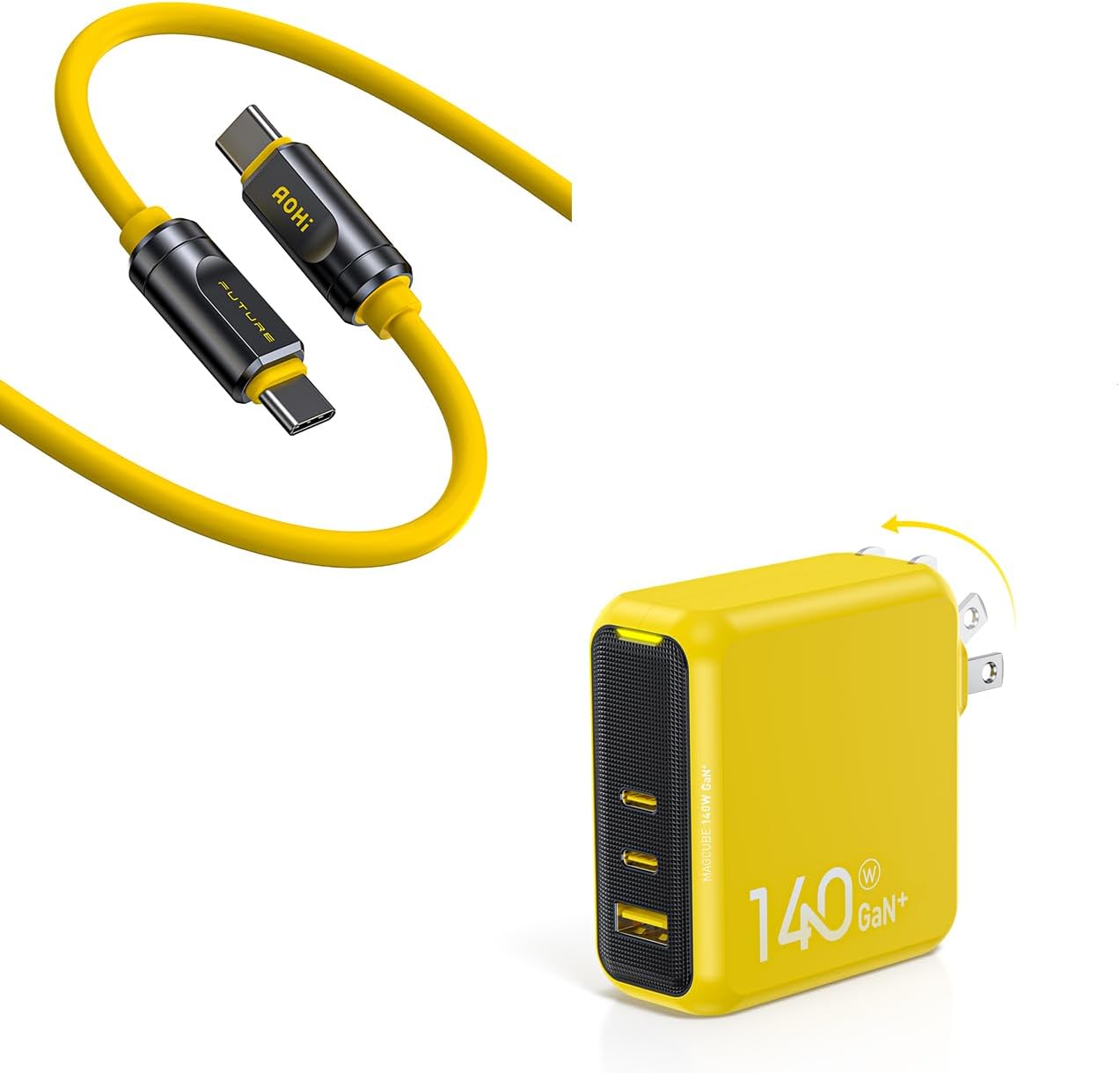 AOHI Magcube 140W USB C Charger 3-Port GaN+ Laptop Wall Charger +240W USB 4 2.0 Cable 3.3FT