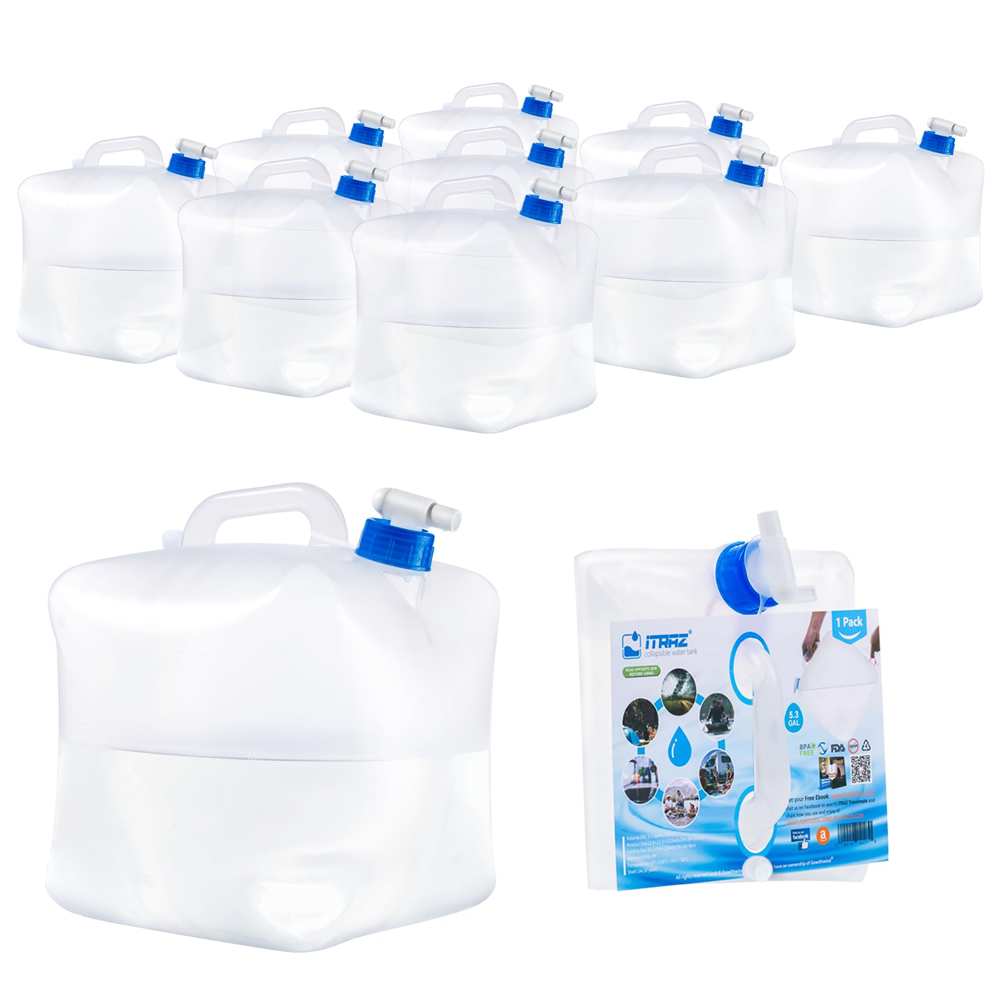 5.3 Gallon Collapsible Water Storage Container with Spigot, BPA-Free