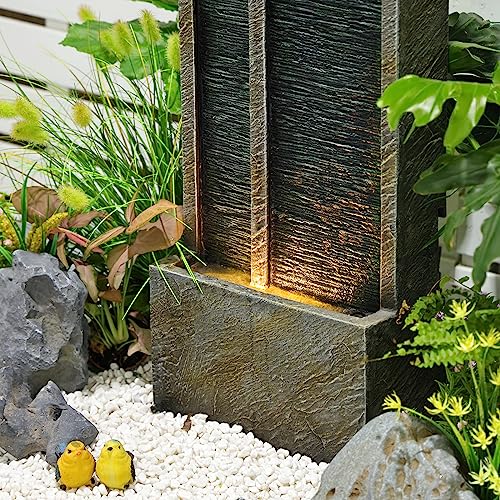 SERBILHOME Water Fountain Outdoor Garden- 35.43 Inches Square Outdoor Water Fountains Indoor with Led Lights Floor Standing Waterfall Fountain for Backyard and Garden Small Porch Home,Deck - Thumbnail 4