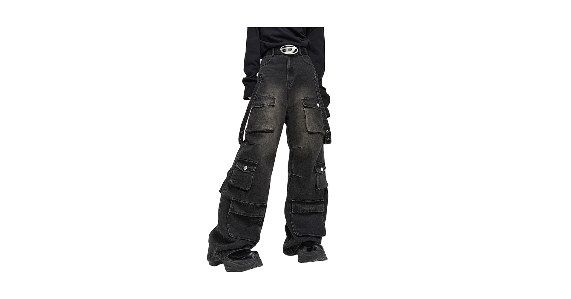 00’s N-2B Y2K grunge M military Ethbox Y2K Jeans Gothic Multi Pocket Loose Wide Leg Workwear