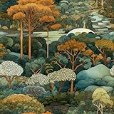 MuralPeel Autumn Yellow/Orange Forest Sunset Trees River Fall Leaf Landscape Peel and Stick Wallpaper Vintage Easy Peel Off Self Adhesive Removable Stick on Wall Paper for Renter