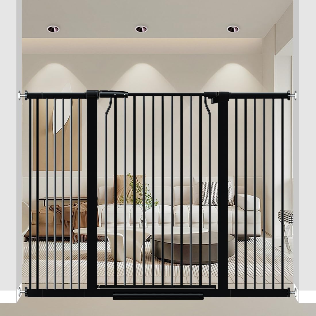 40.55" Extra Tall Baby Gate for Doorways, 54.8-57.4 in Wide Dog Gate Indoor, Walk Through Tall Pet Gates No Drilling, Pressure Mounted Child Safety Gate with Door for House Doggie, Black