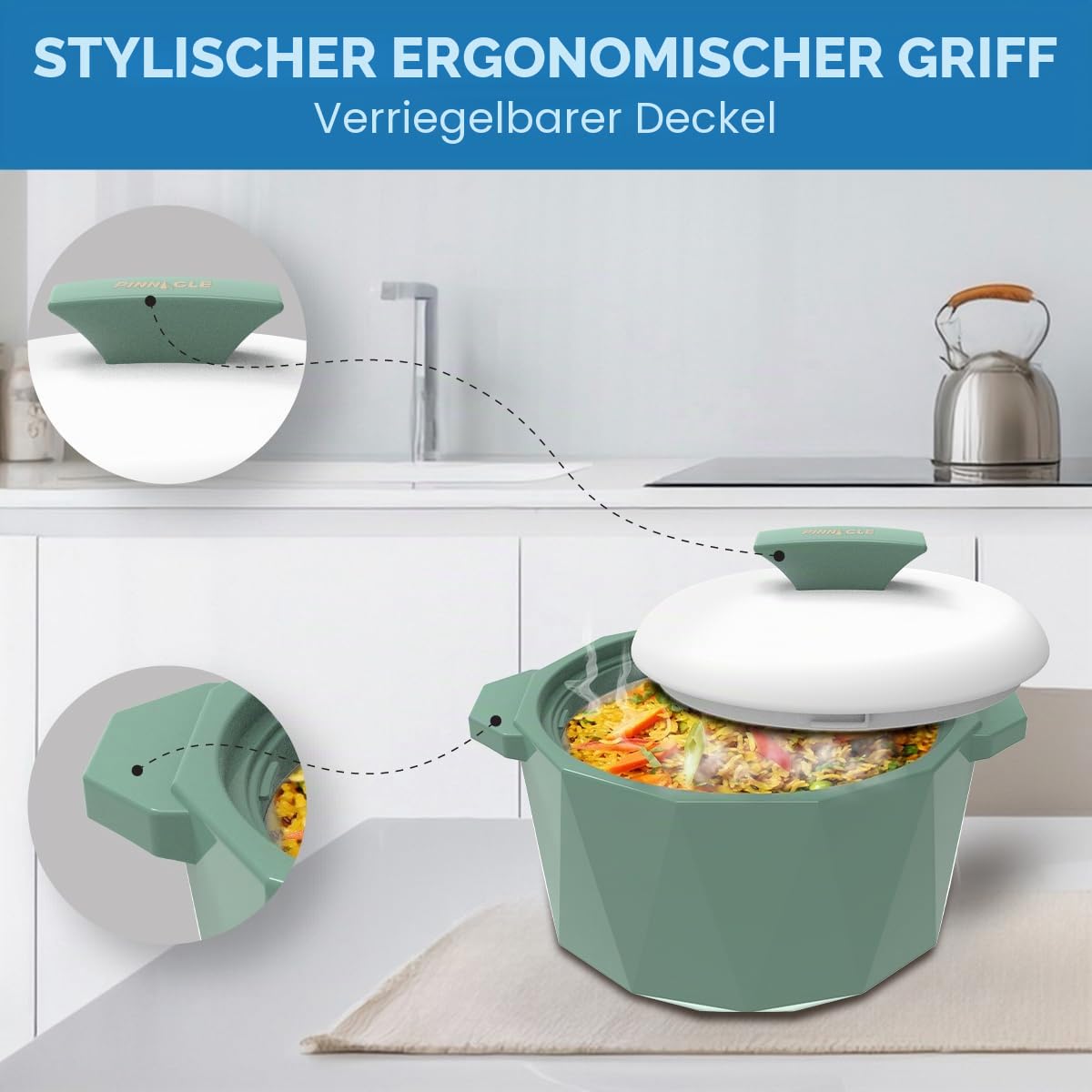 Pinnacle Isolierte Auflaufform mit Deckel, 3-teiliges Set, 3/2/1 qt. Hot Pot Speisenwärmer/Kühler – Thermo-Suppen-/Salat-Servierschüssel – Edelstahl Heißspeisebehälter – Bestes Geschenk-Set für Mütter