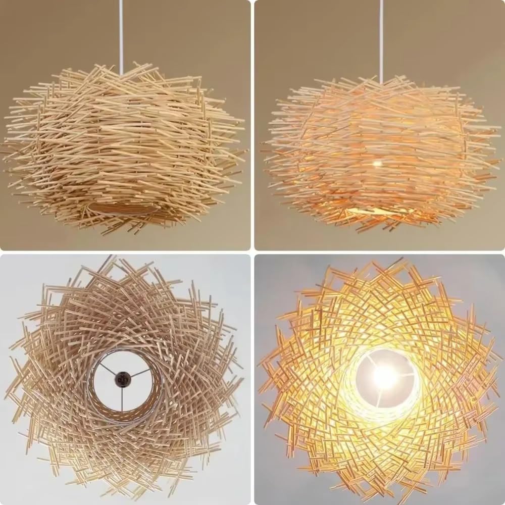 Lampadario In Rattan Stile Boho, 30 Cm, Intrecciato A Mano, Stile Rustico, Ideale Per Sala Da Pranzo, Isola Cucina, Soggiorno E Ingresso.