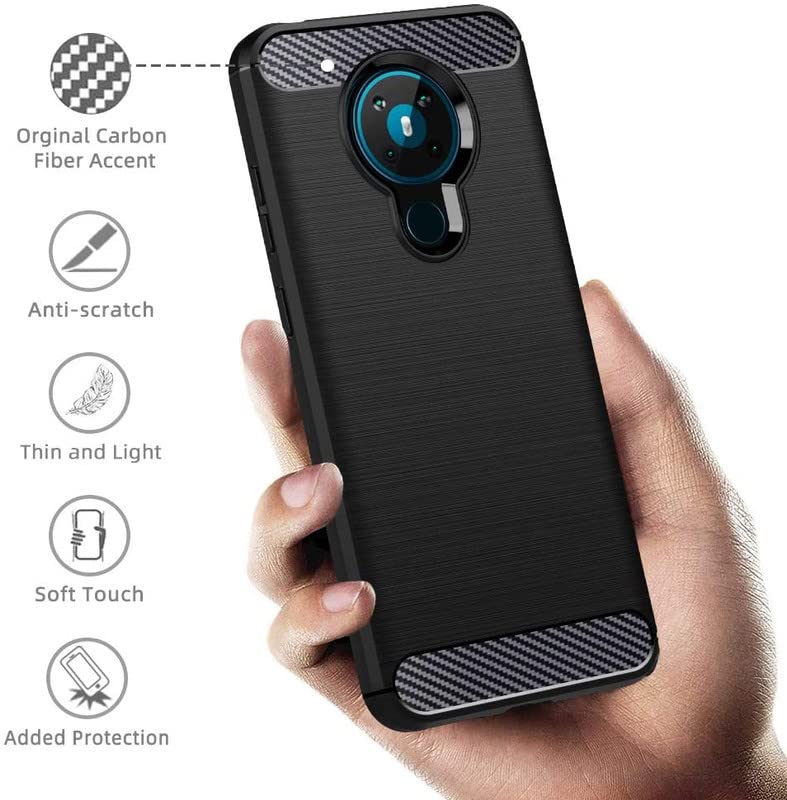 Image of NPRC Hybrid Ultra Slim Protective Case TPU Non-Slip Carbon Fiber Texture Shockproof Case Cover for Nokia 5.3 - Black